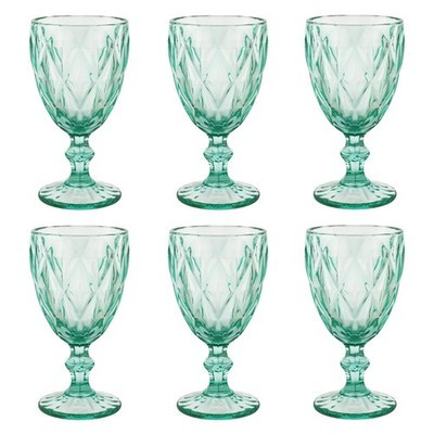 BTGLLAS Light Blue Wine Glass Goblets – Set of 6, 10oz Retro Crystal