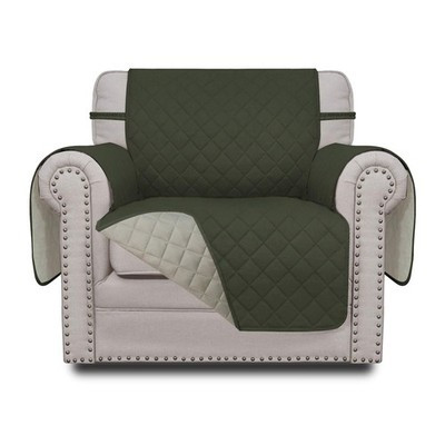 Easy-Going Reversible Small Chair Slipcover – Army Green/Beige, Water-Resistant