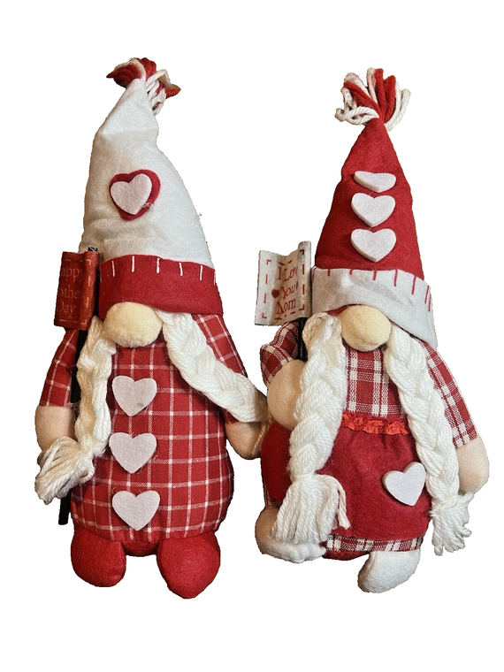 Handmade Mother's Day Gnome Set – 8" Mr & Mrs Red Plaid 2-Pack