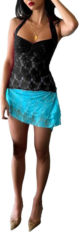 GiiGibov Y2K Black Lace Cami Crop Top – Backless Ruched Bustier