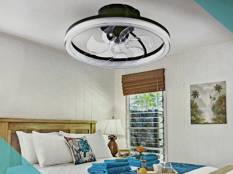 YoloOwl Bladeless Flush Mount Ceiling Fan with Bluetooth Speaker & LED Light 19.8"