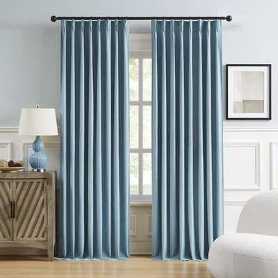 DUALIFE Pinch Pleat Blackout Curtain 50"x92" Dusty Blue Thermal Linen Blend