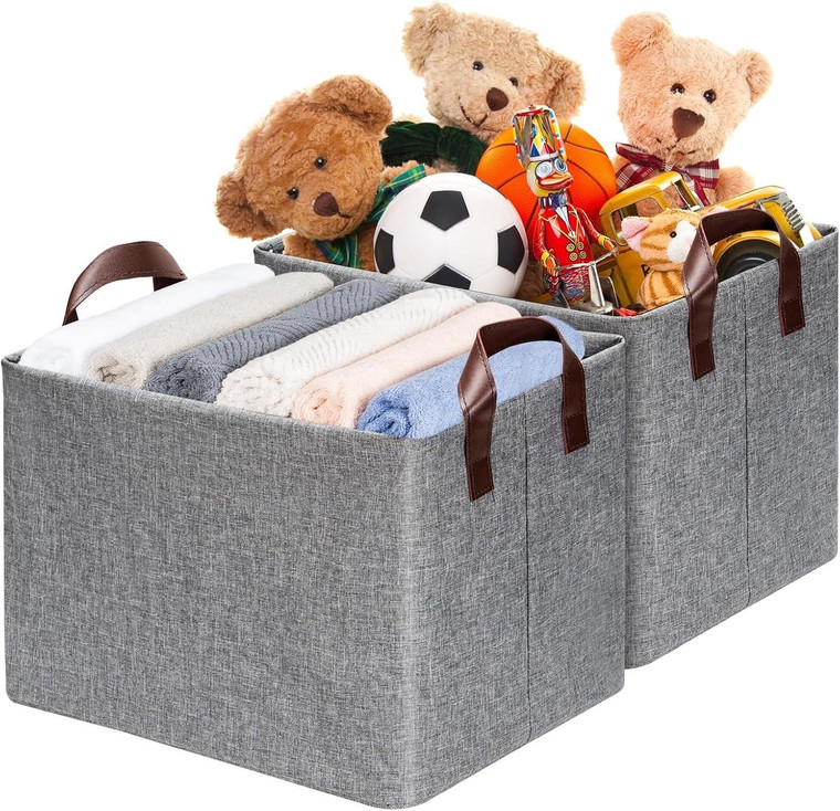 Collapsible Fabric Storage Bins with Metal Frame – Grey 2-Pack