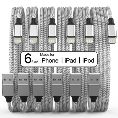 6-Pack MFI Certified USB Lightning Cables for iPhone – 3 to 10 ft