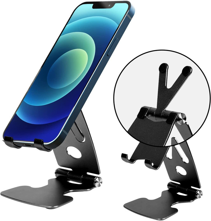 Adjustable Aluminum Phone & Tablet Desktop Stand Cradle – Black