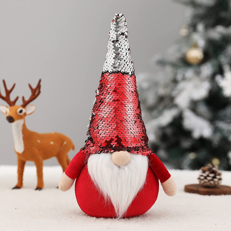 Flip Sequin Christmas Gnome Plush 12" Reversible Red Holiday Shelf Sitter