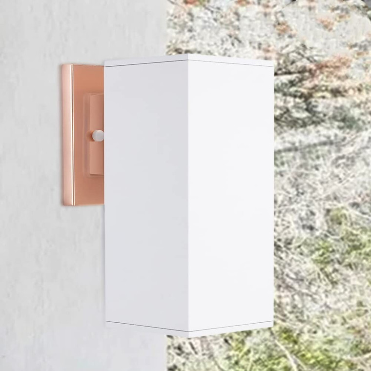 9" Rose Gold Outdoor Wall Sconce – White Glass IP64 Weatherproof E26 LED
