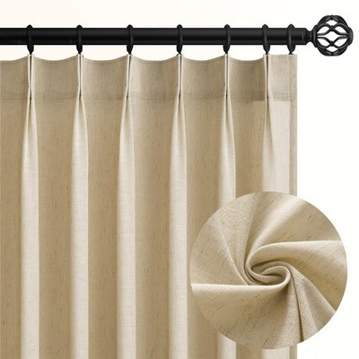 Natural Beige Linen Pinch Pleated Curtains 92" Long – 2-Panel Semi Sheer Drapes