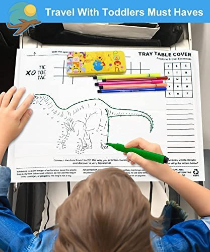 10-Pack Dinosaur Coloring Airplane Tray Table Covers 18x14 for Kids & Toddlers