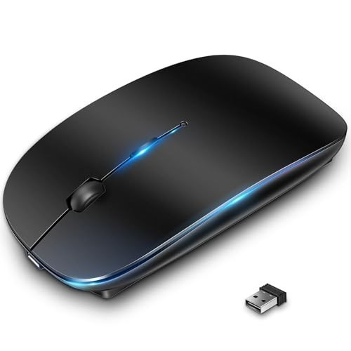 Wireless Silent Mouse 2.4GHz USB Rechargeable Optical 1600 DPI Slim Black