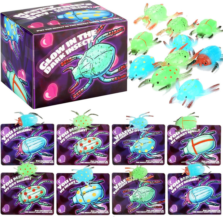 24-Pack Glow in the Dark Bug Toys with Valentine's Day Cards for Kids