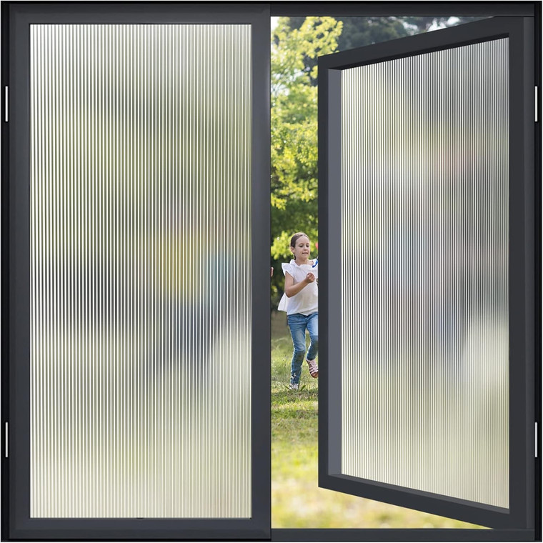 Reeded Frosted Privacy Window Film 17.5"x78.7" Static Cling UV Blocking