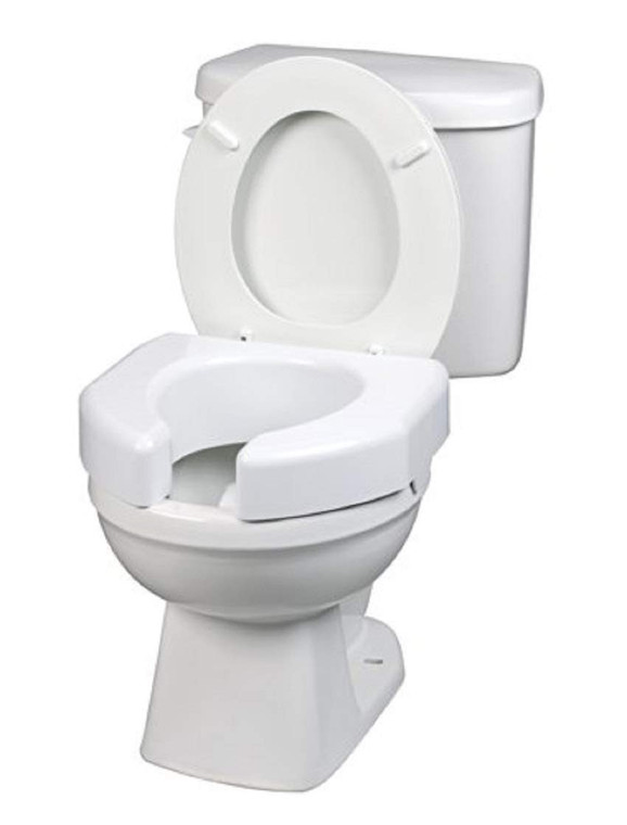 SP white open-front elevated toilet seat riser 3 inches tall for standard and elongated toilets, 350 lb capacity