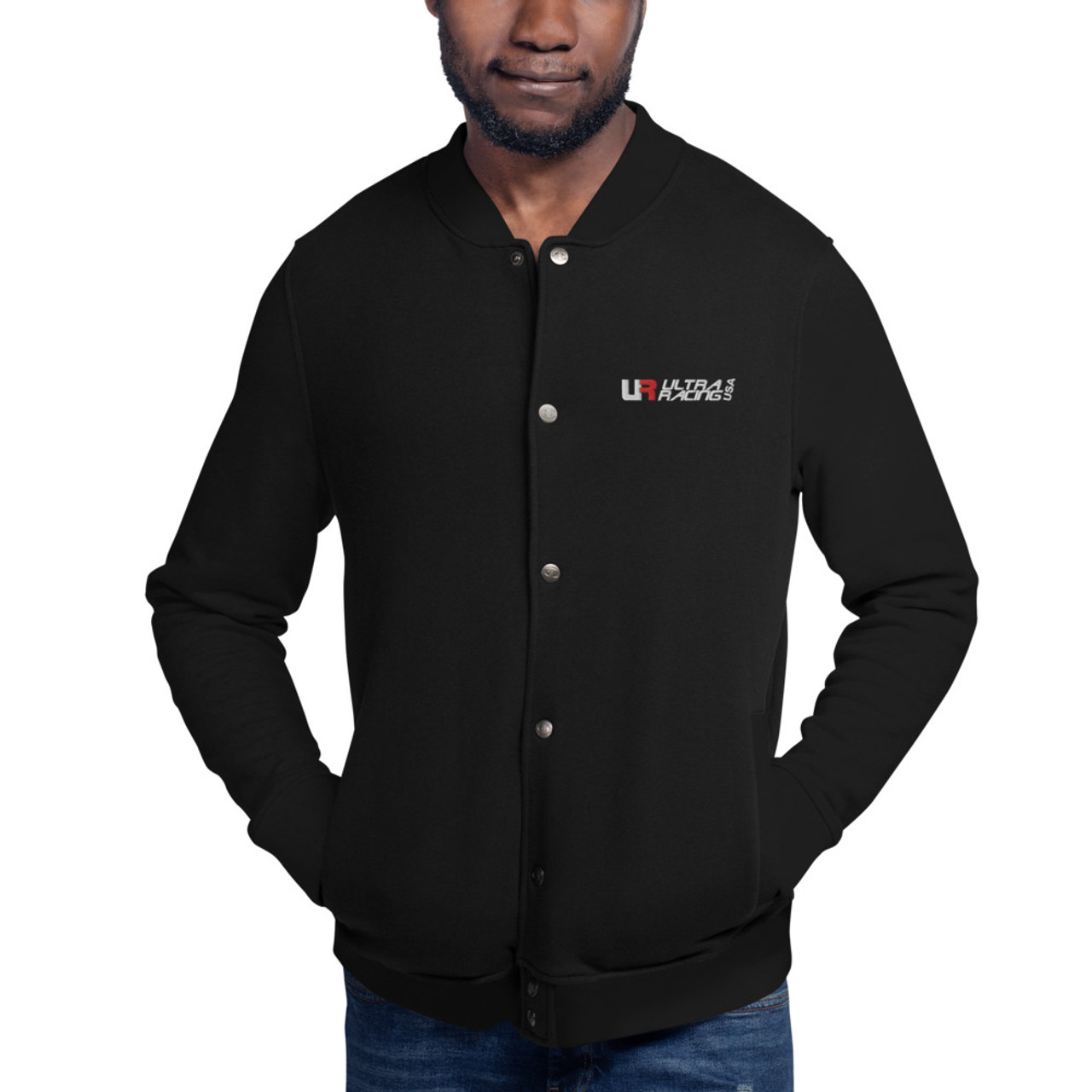 albue linned Gnide EMBROIDERED CHAMPION BOMBER JACKET - ULTRA RACING USA