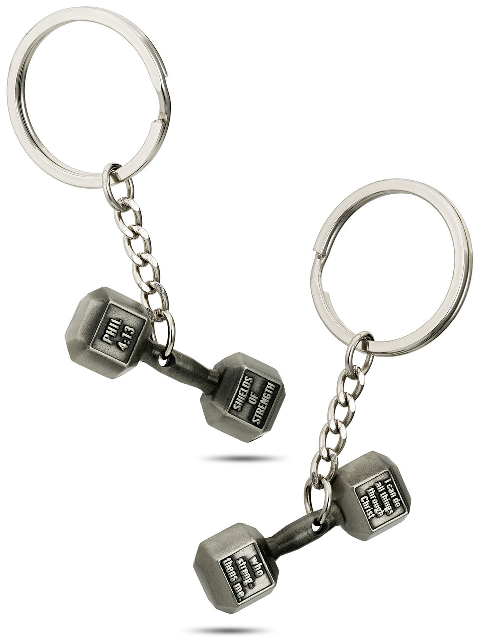 Shields of Strength Phil.4:13 Antique Finish Dumbbell Key Chain