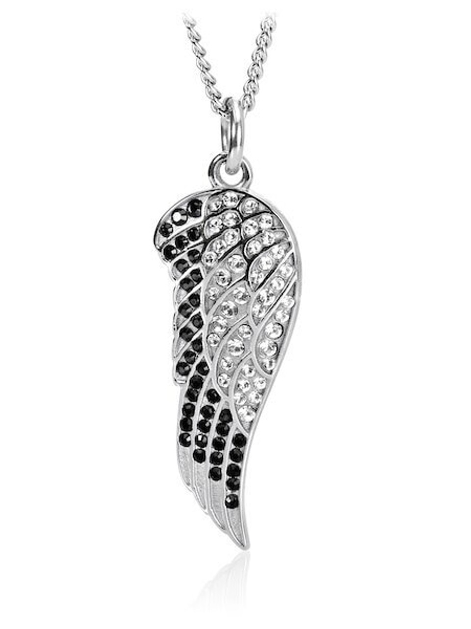 Diamond AD Nug Pink Love Heart Moving Angel Wing Locket Pendant Necklace  Silver-plated Stainless Steel