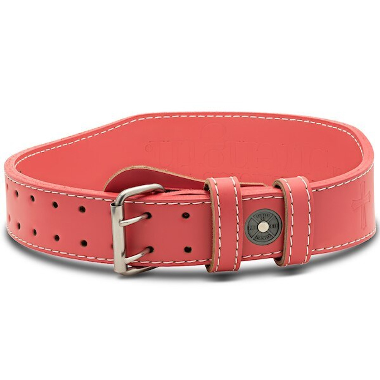 pink leather weightlifting belt