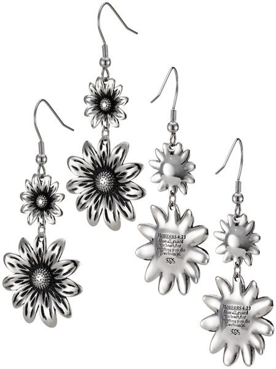 Double Flower Pair of Earrings-Proverbs 4:23