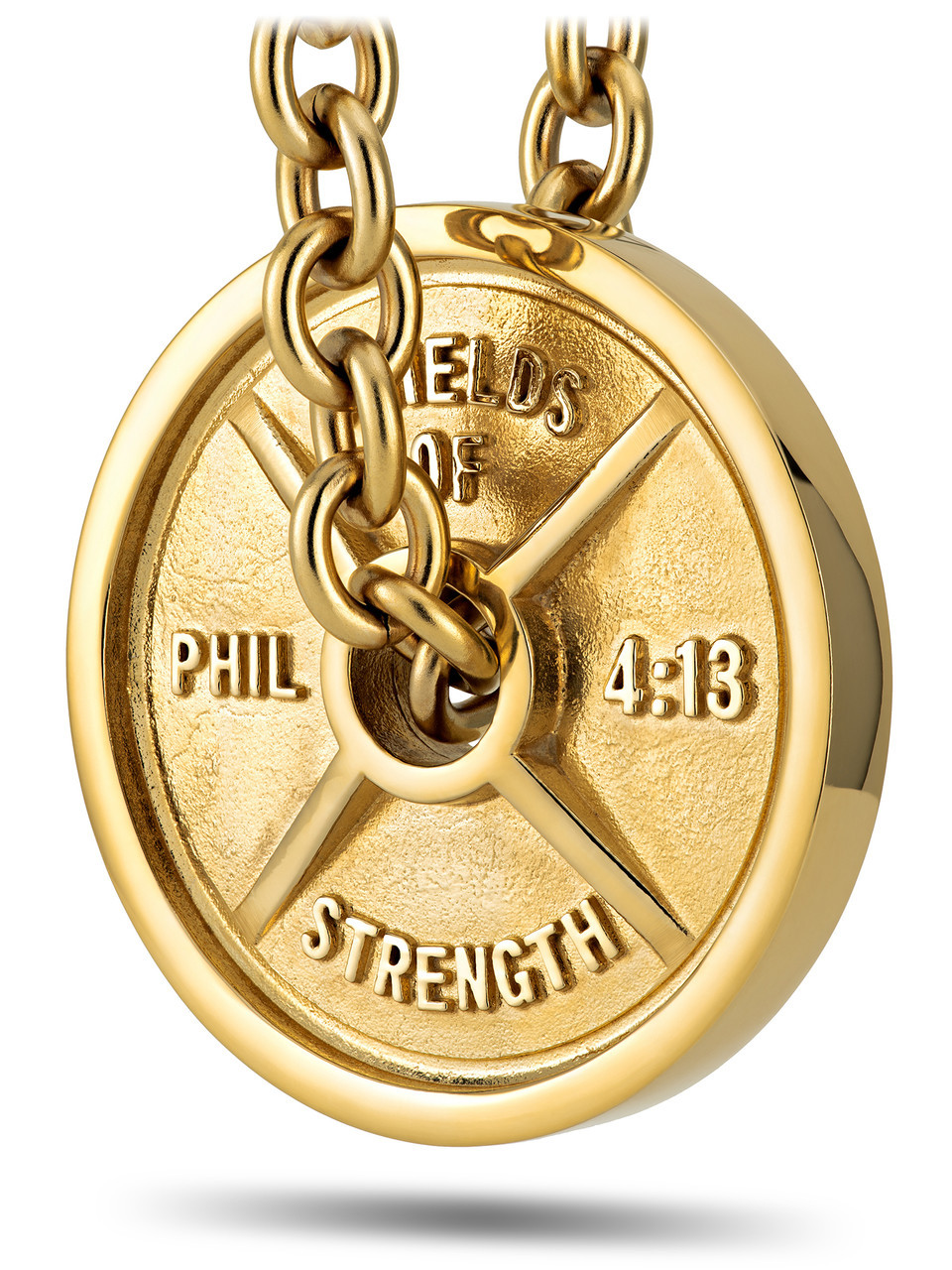 Men's Gold Stainless Steel JUMBO Weight Plate on Linked Chain Necklace-Phil  4:13