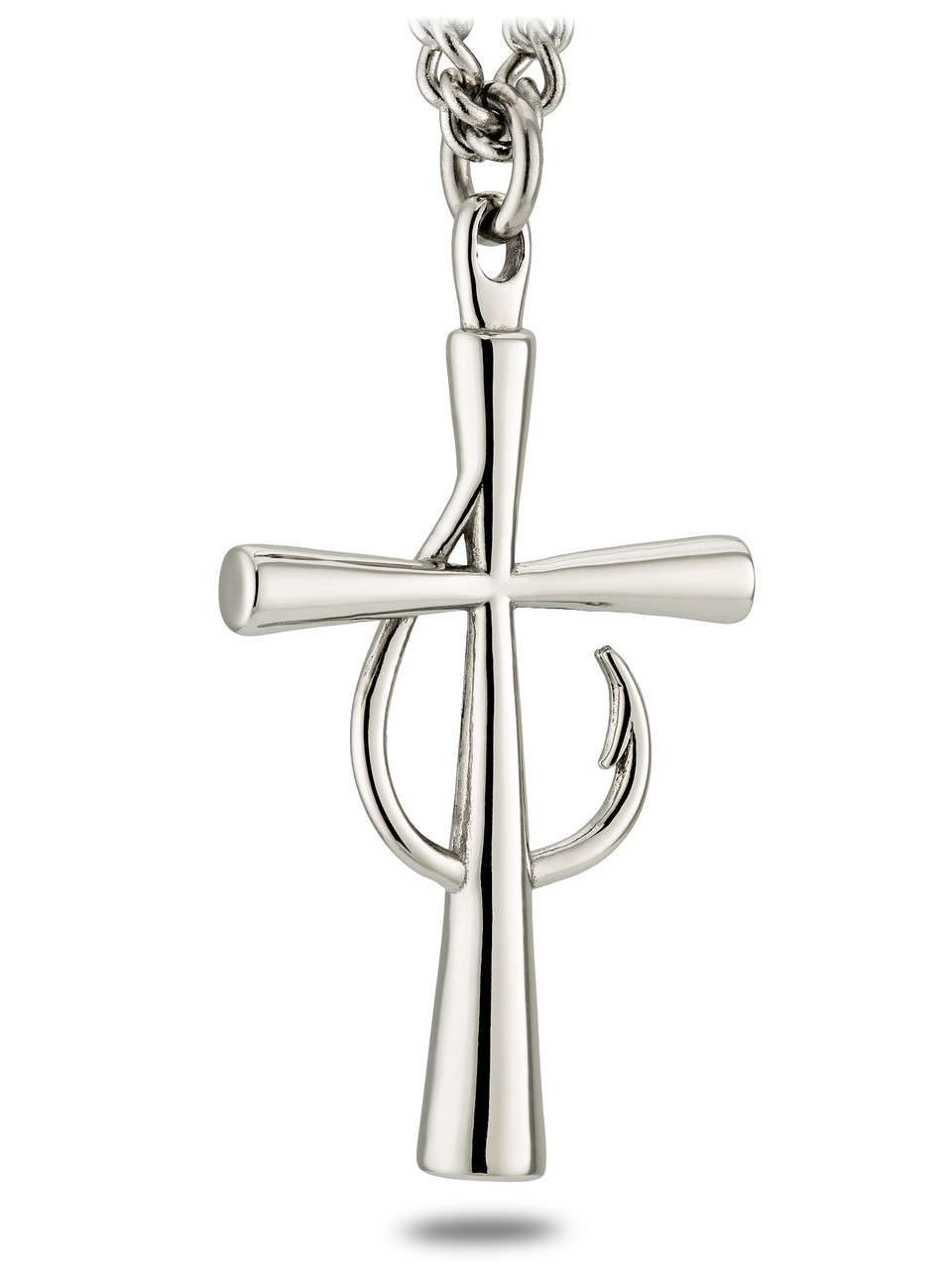 Shields of Strength Men's Fish Hook Cross Necklace-Matthew 4:19