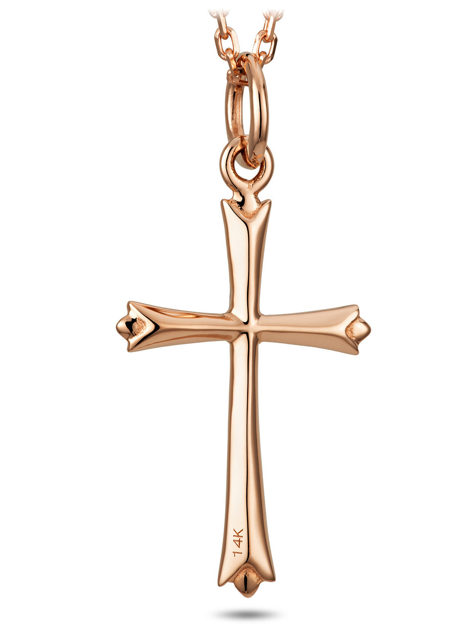 Woman's Solid 14K Rose Gold Mini Thin Cross Necklace- John 19:30