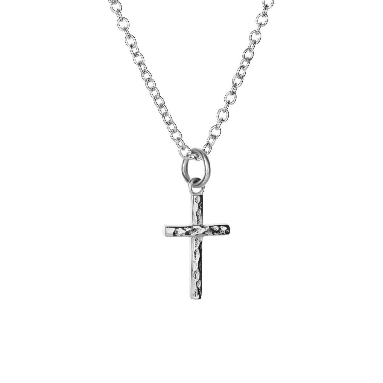 Women's Stainless Steel Hammered Cross Necklace - 1 John 2:25