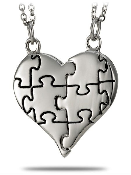 Stainless Steel Split Heart Puzzle Necklace Genesis 31:49