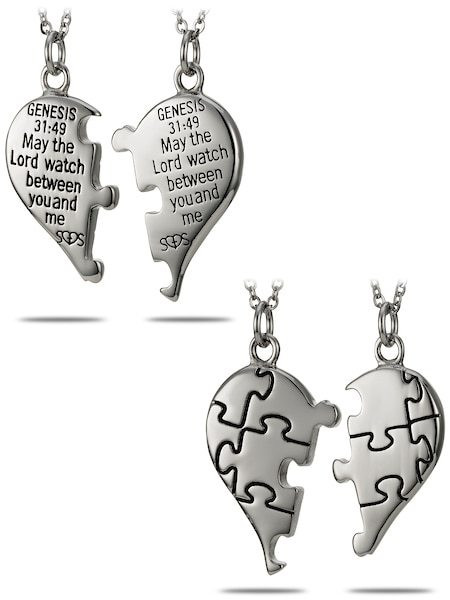 Stainless Steel Split Heart Puzzle Necklace Genesis 31:49
