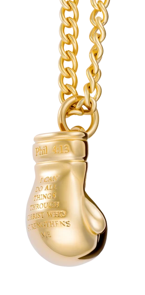 Steel & Gold Boxing Glove Necklace Phil 4:13 — Shields of Strength
