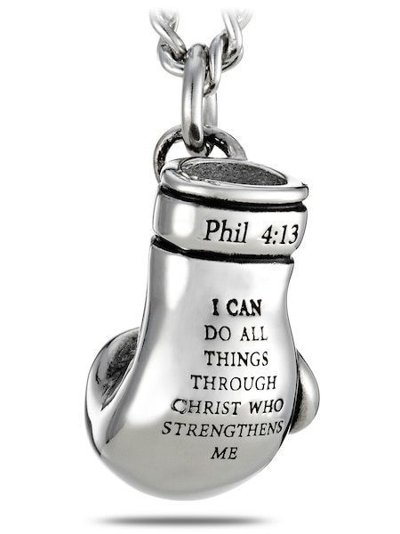 20" Stainless Steel Heavy Box Chain Necklace With Boxing Glove & Cross Pendant - Silver 9mm Wide