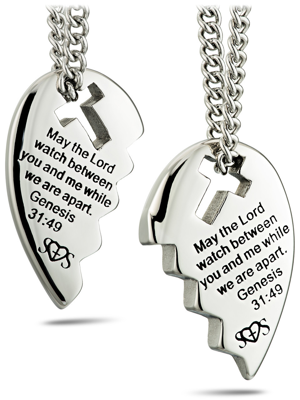 Friends Stainless Split Heart Cross Necklace Genesis 31:49