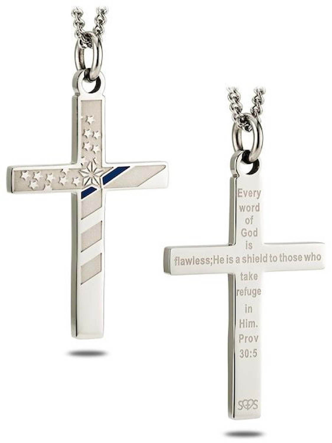 Women's Thin Blue Line Flag Cross Necklace Proverbs 30:5