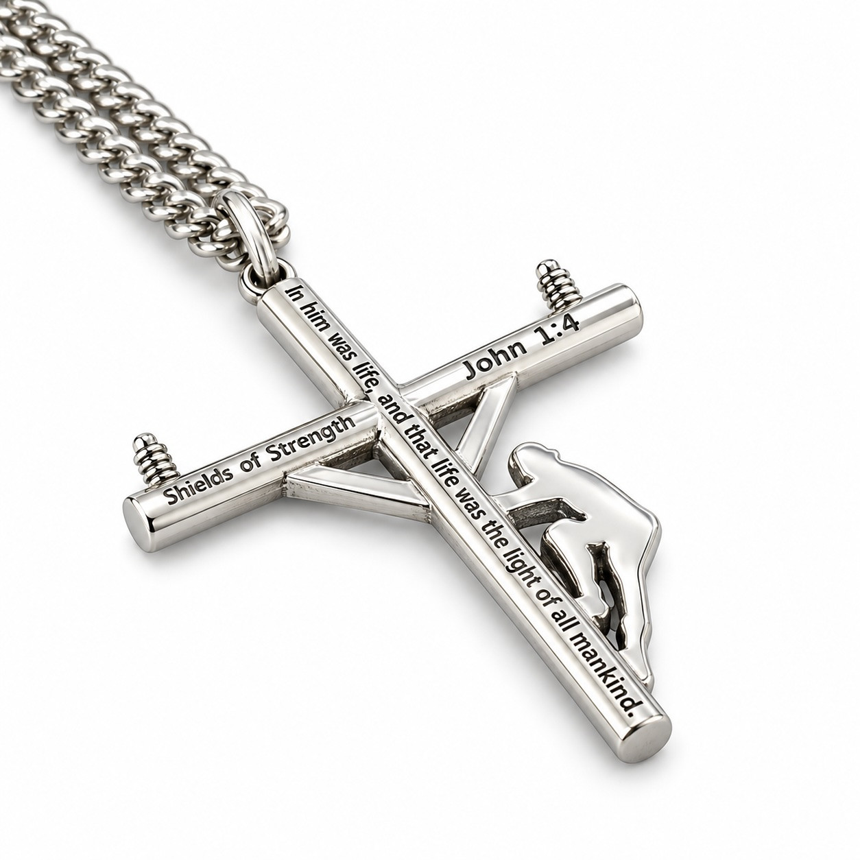 Men's Lineman Cross Necklace | John 1:4 | Shields of Strength