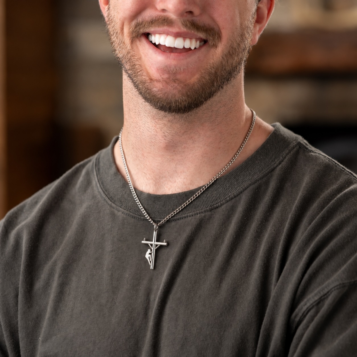 Men's Lineman Cross Necklace | John 1:4 | Shields of Strength