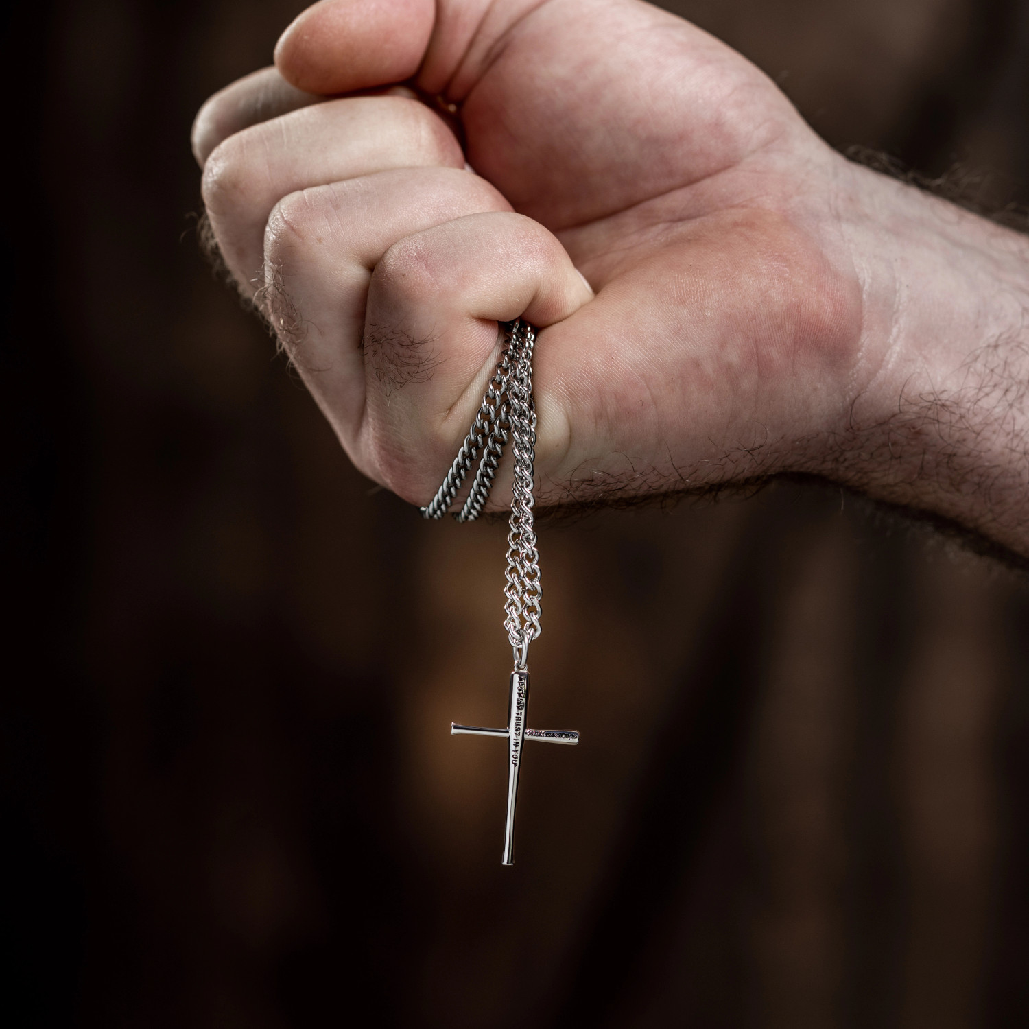 Psalm 56:3 Men's Steel Baseball Cross Necklace — Shields of Strength