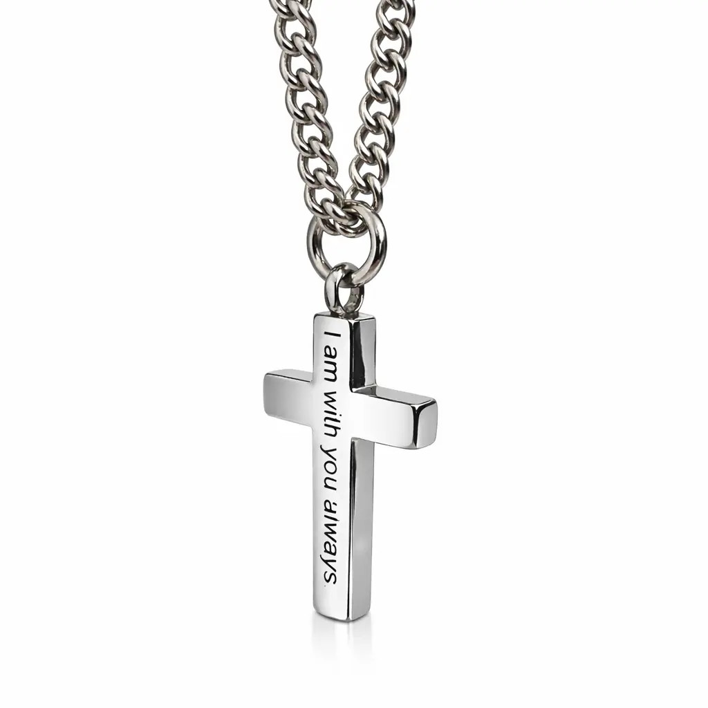 Matthew 28:20 Stainless Steel Men's Always Cross Necklace