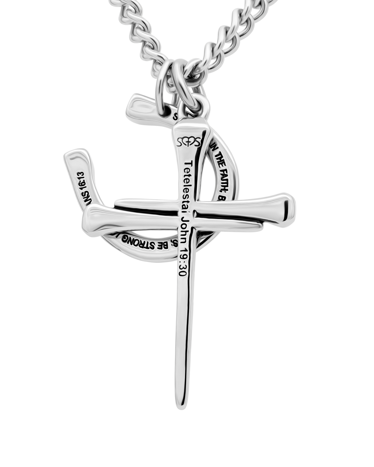 Men's Stainless Steel Horseshoe Cross Necklace John 19:30 - Main Image
