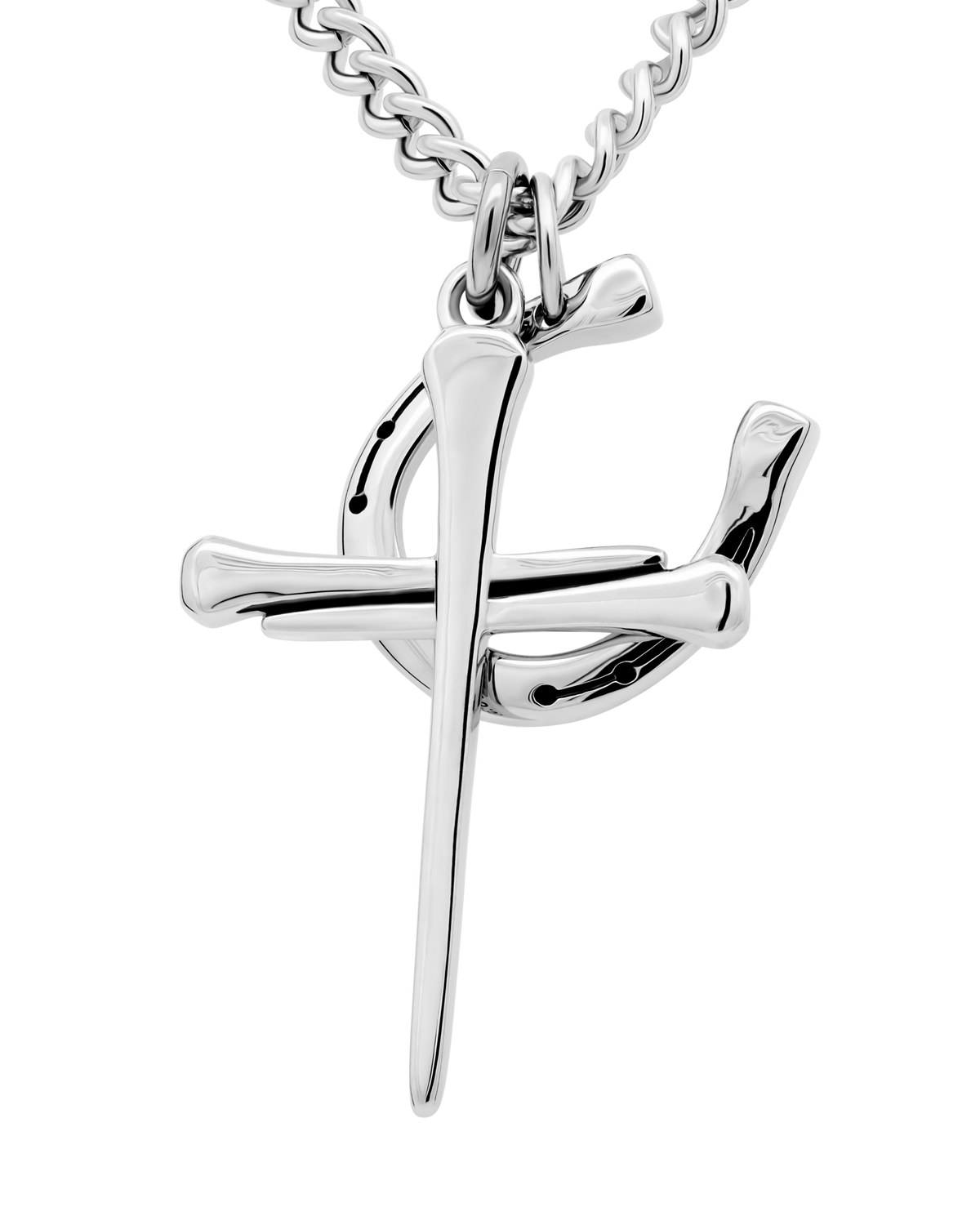 Men's Stainless Steel Horseshoe Cross Necklace John 19:30