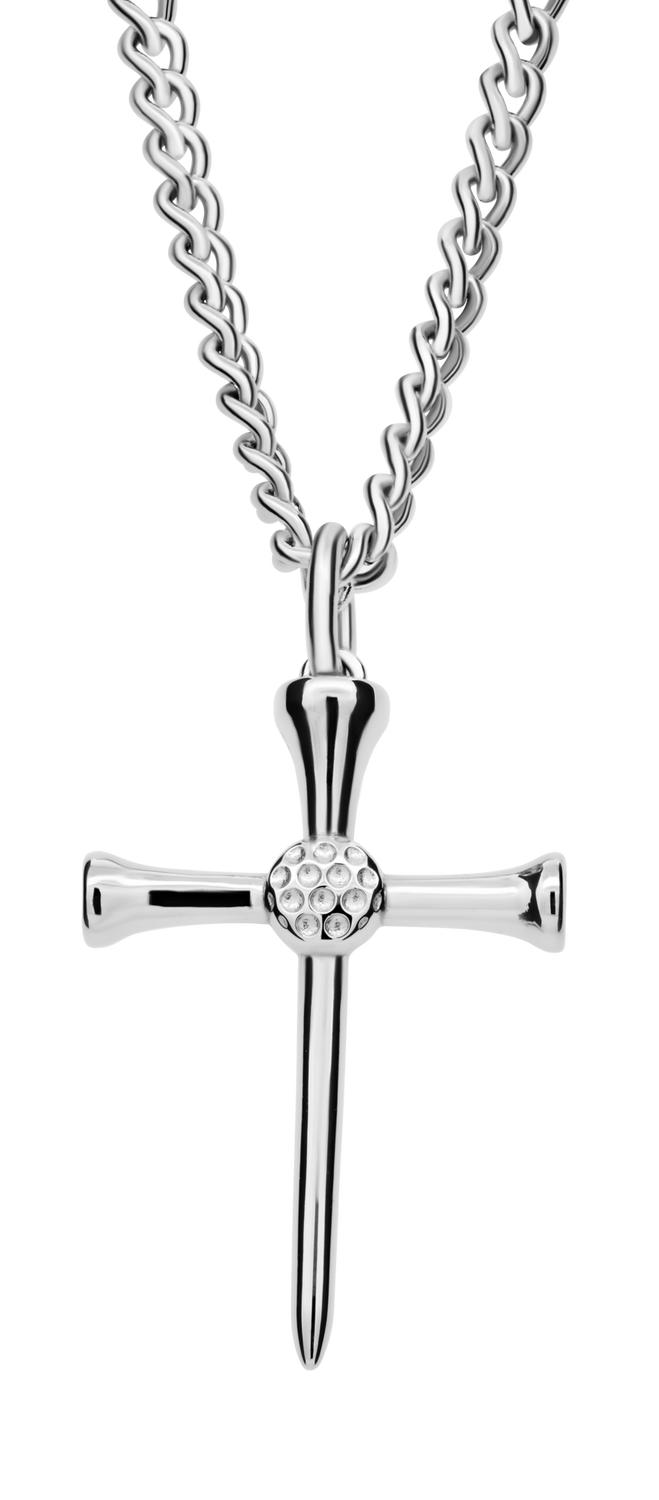 Men's Stainless Steel Golf Cross Necklace - Philippians 4:13