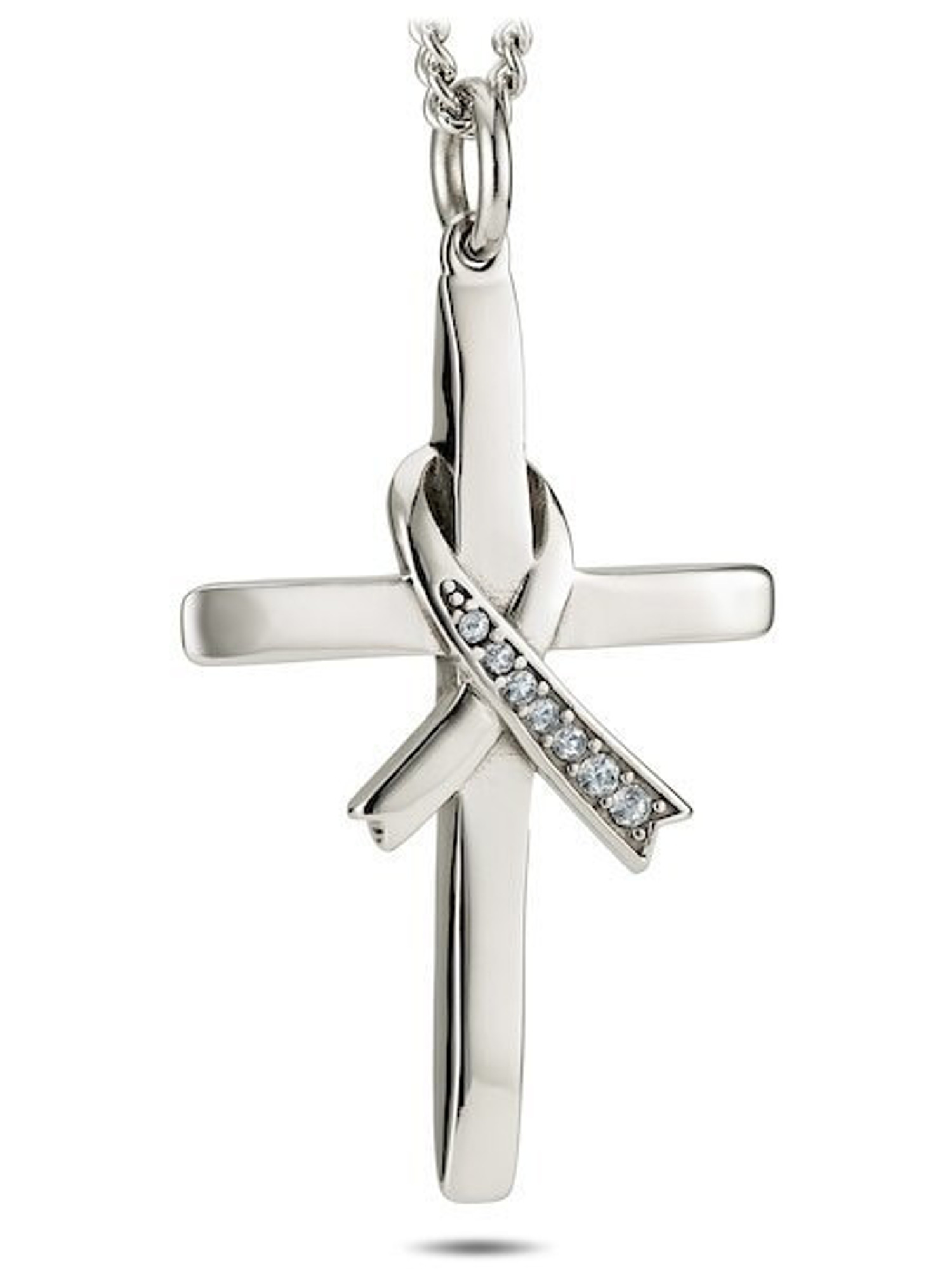 Women's Stainless Cross with Crystal Ribbon Necklace-Isaiah 46:4