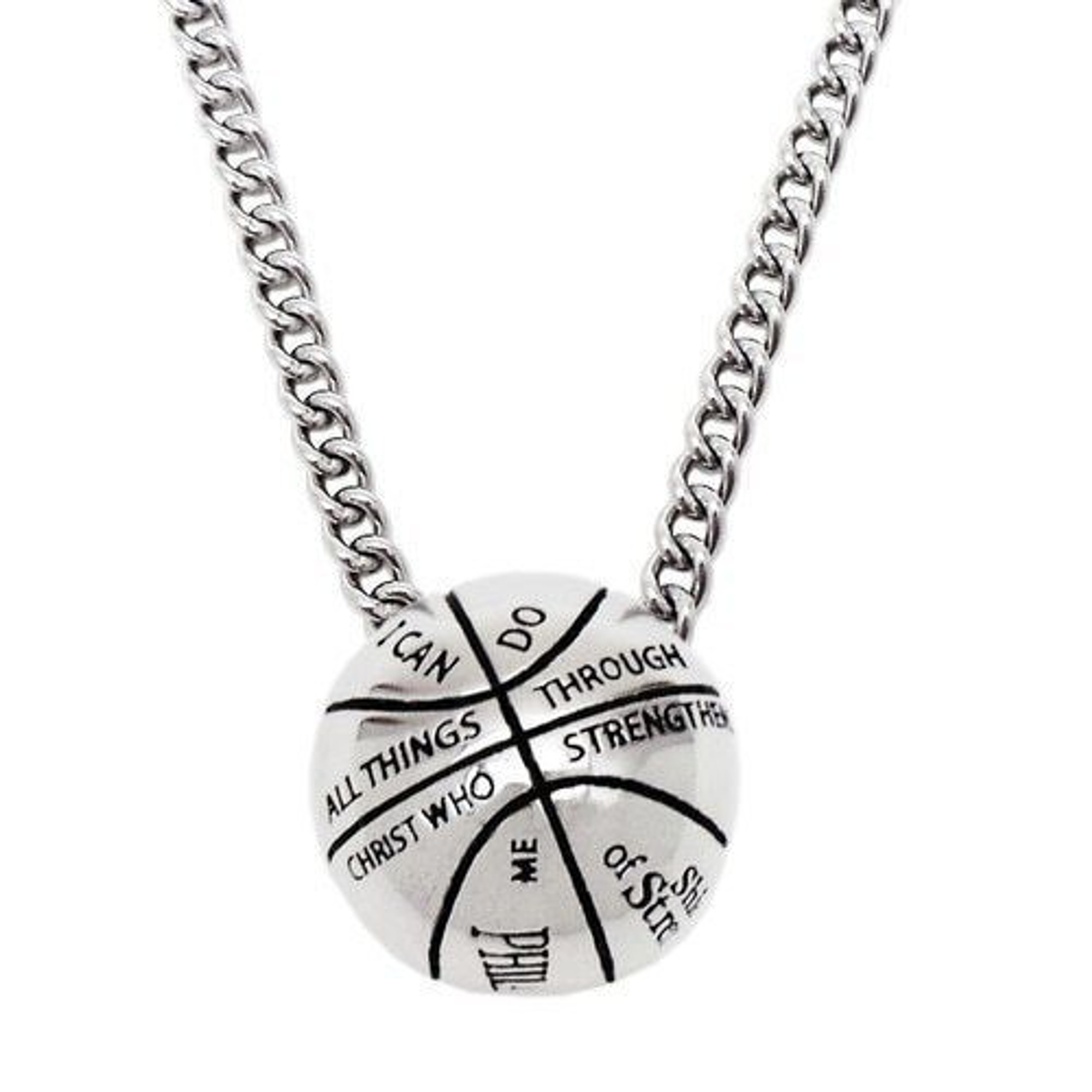 Basketball Necklace | Stainless Steel Basketball Pendant Charm Chain, Black