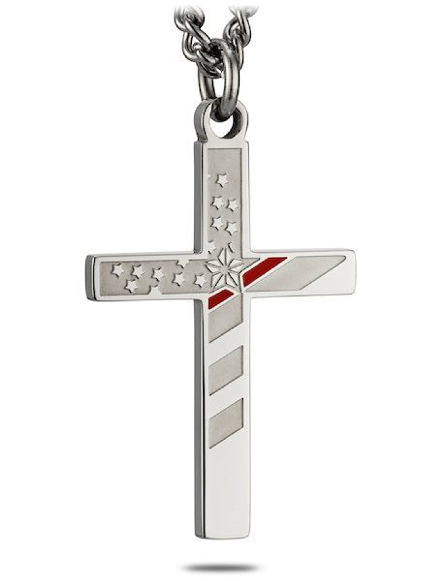 Men's Flag Cross with Thin Red Line Necklace-Jn 19:30
