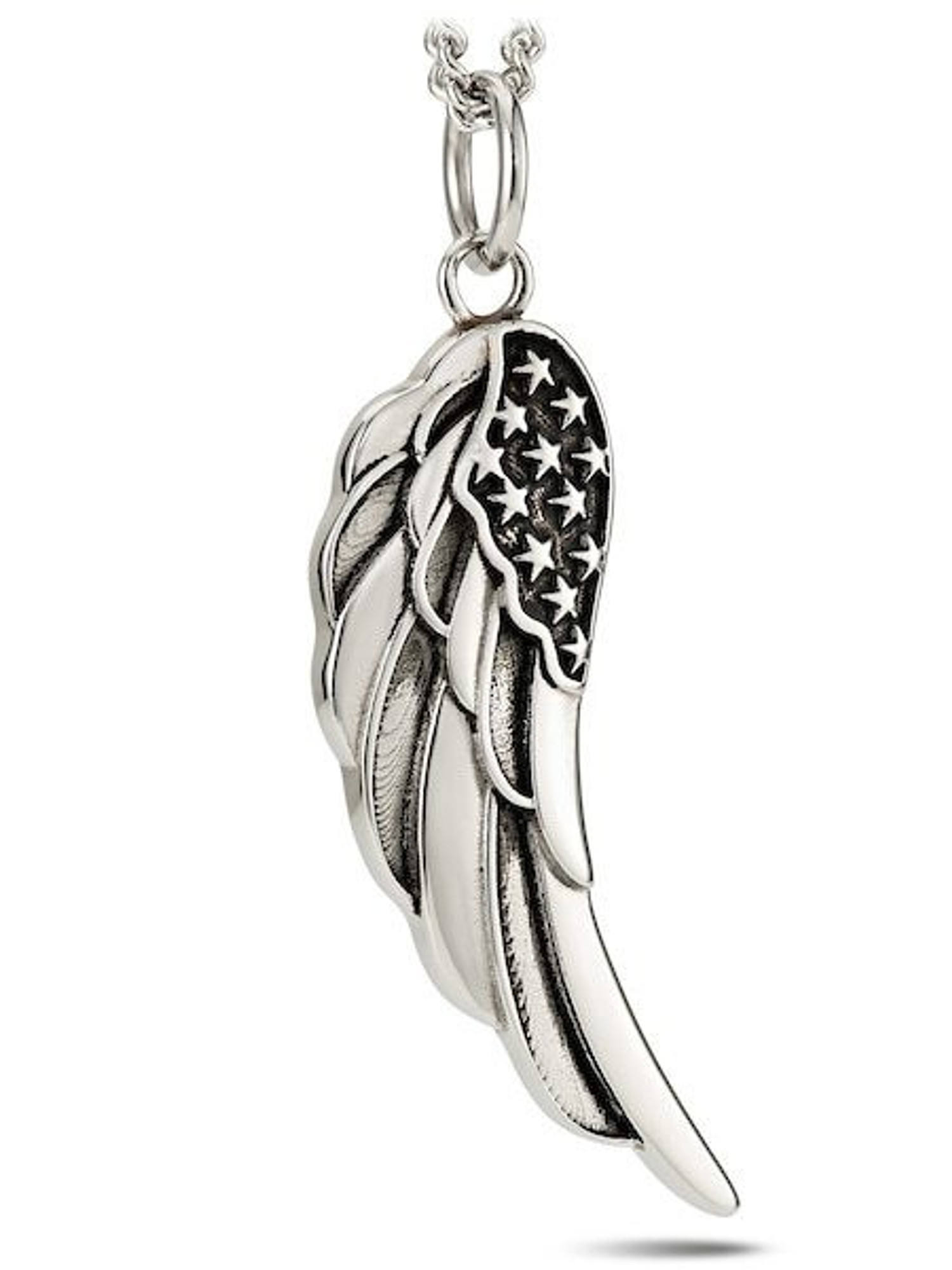 Women's Stainless Steel Flag Angel Wing Necklace - Psalm 91:11