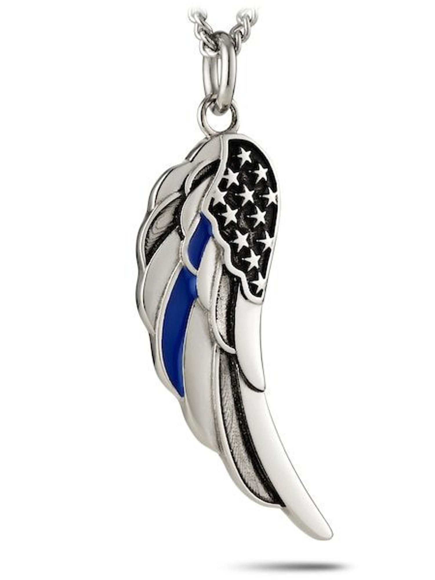 Women's Stainless Angel Wing-Thin Blue Line -Psalm 91:11