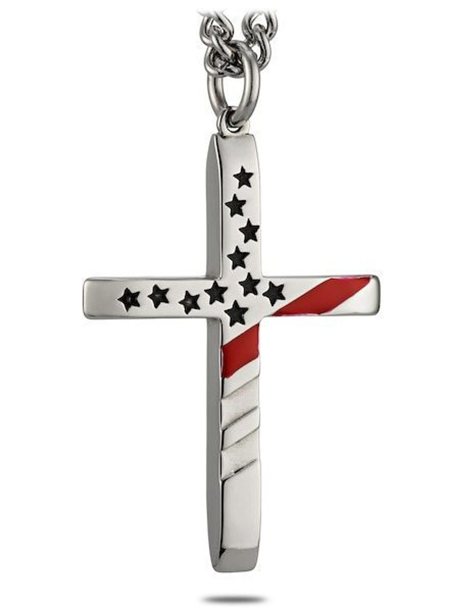 Thin Red Line Cross Necklace W/ Flag
