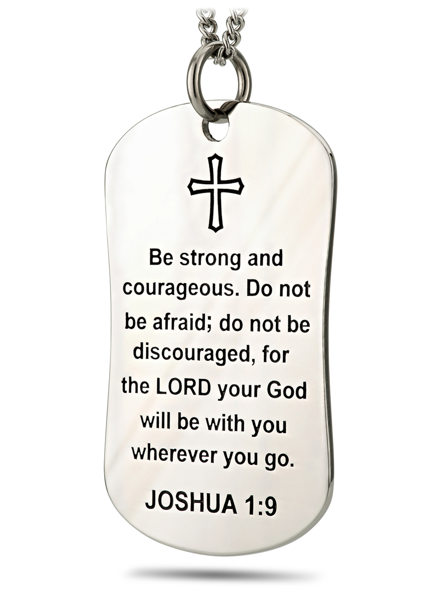 Women's Stainless Steel Psalm/Joshua Dog Tag Necklace