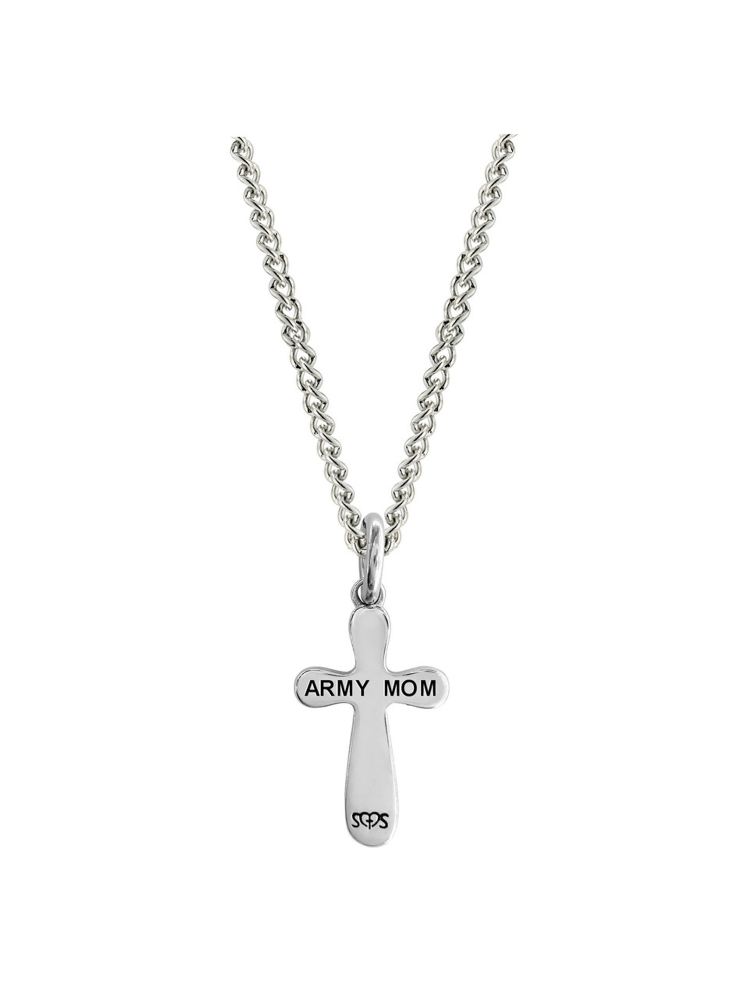 Stainless Steel Army Mom Cross Necklace- 1 Corinthians 13:8