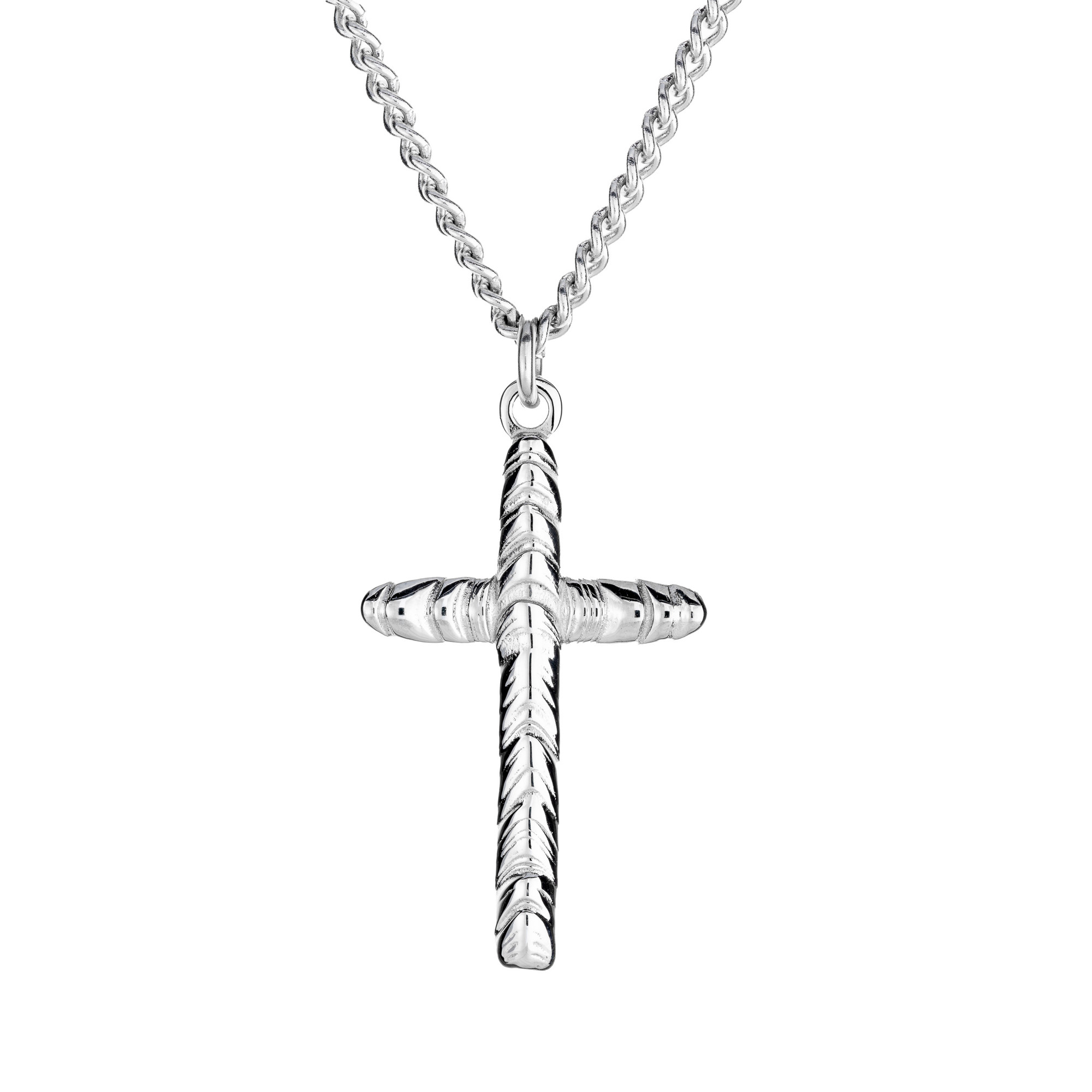 Shields Of Strength Men's Welder Bead Cross Necklace - John 19:30-Front View