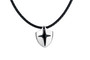 Shields of  Strength Stainless Steel Shield Pendant Necklace-Joshua 1:9 on Leather Cord Front View