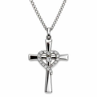 Isaiah 46:4 Stainless Steel Women's Crystal Heart Cross — Shields